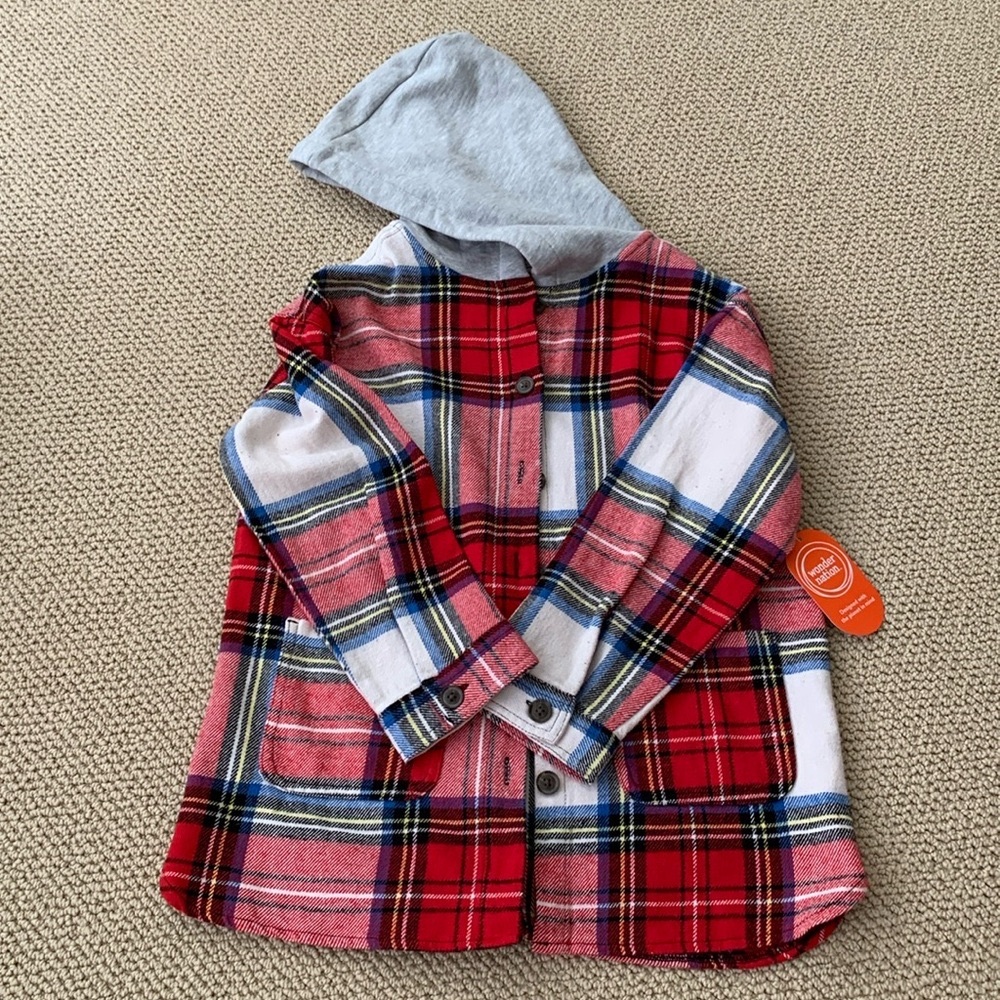 NWT Red Plaid Jacket with Gray Hood